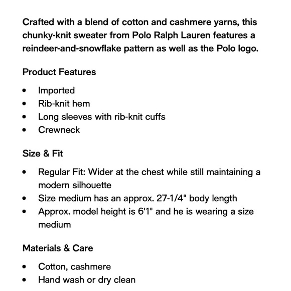 Polo by Ralph Lauren Men’s Reindeer Cotton/Cashmere Sweater NWT - Picture 8 of 8